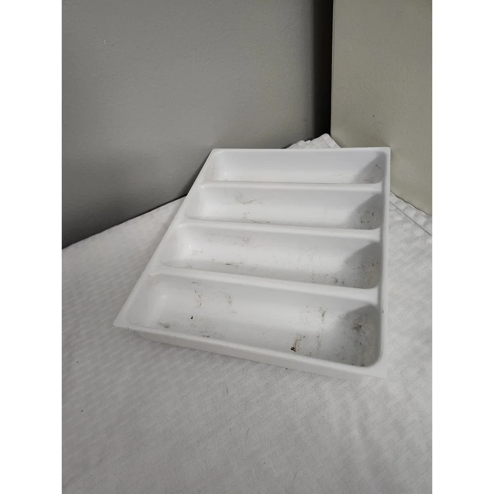 White Plastic 4 Compartment Silverware Drawer Organizer Cutlery Tray